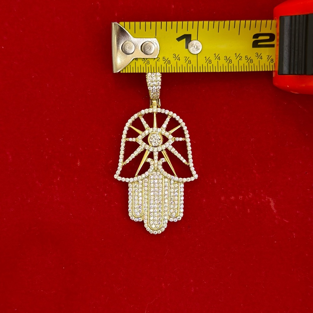 925 Sterling Silver 18K Gold Plated Horse Head Horseshoe Pendant Iced CZ 10g - Picture 8 of 9